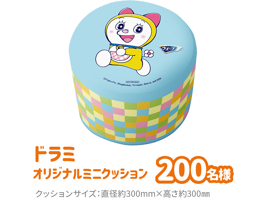 ドラミオリジナルミニクッション 200名様 クッションサイズ:直径約300mm×高さ約300㎜